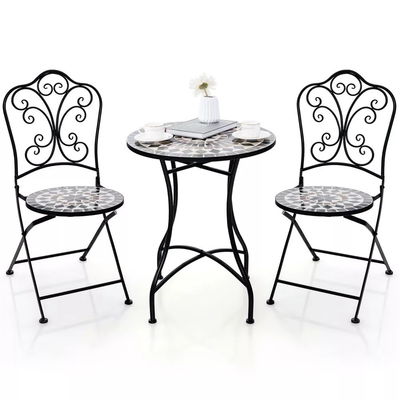 Muebles para exteriores AJUNION 2 Sillón y tabla de metal silla plegable de hierro mosaico antiguo mosaico de azulejos tabla set de bistró