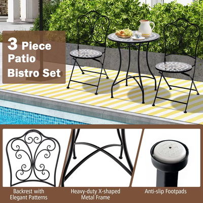Muebles para exteriores AJUNION 2 Sillón y tabla de metal silla plegable de hierro mosaico antiguo mosaico de azulejos tabla set de bistró