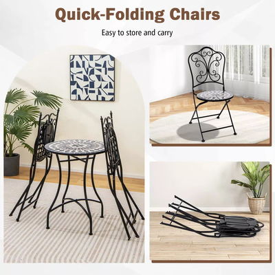 Muebles para exteriores AJUNION 2 Sillón y tabla de metal silla plegable de hierro mosaico antiguo mosaico de azulejos tabla set de bistró