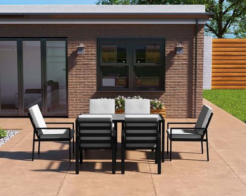 Mesa de comedor L150xW90xH73cm con mesa de HDPE y marco de metal