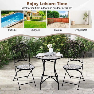 Muebles para exteriores AJUNION 2 Sillón y tabla de metal silla plegable de hierro mosaico antiguo mosaico de azulejos tabla set de bistró