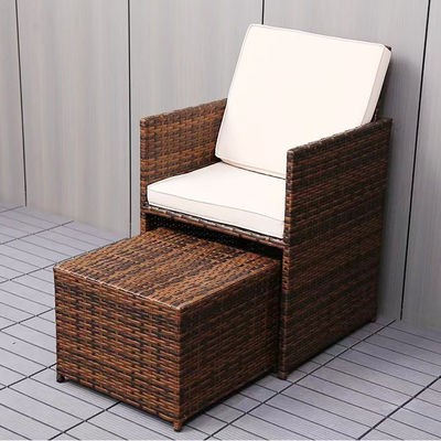 Conjunto de jardín de ahorro de espacio de plástico moderno de mesa y silla de esquina de ratán para patio del patio