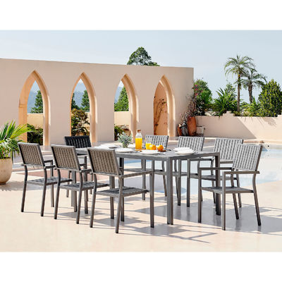 Set de comedor de aluminio para exteriores de 8 asientos de madera de teca