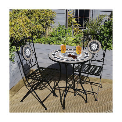 Balcón de jardín de hierro resistente Bistro Set con estilo de diseño moderno y revestimiento de azulejos de cerámica
