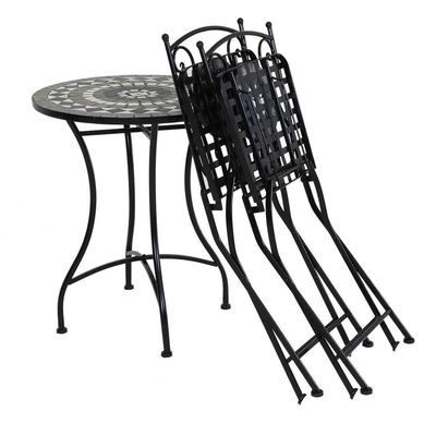Balcón de jardín de hierro resistente Bistro Set con estilo de diseño moderno y revestimiento de azulejos de cerámica