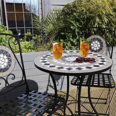 Balcón de jardín de hierro resistente Bistro Set con estilo de diseño moderno y revestimiento de azulejos de cerámica