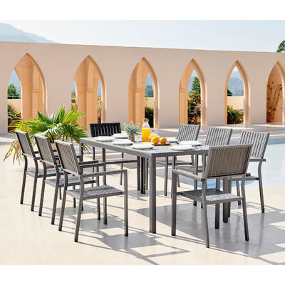 Set de comedor de aluminio para exteriores de 8 asientos de madera de teca