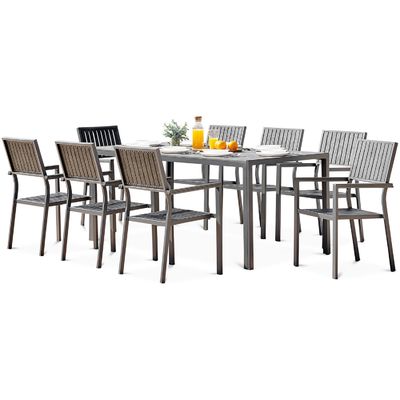 Set de comedor de aluminio para exteriores de 8 asientos de madera de teca