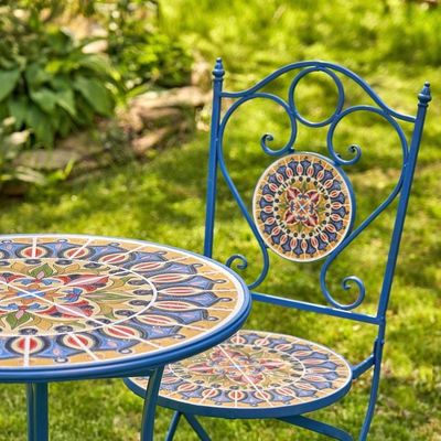 Iron Crafts Mosaic Bistro Set 3pcs Set de balcón con mesa plegable y silla por AJUNION