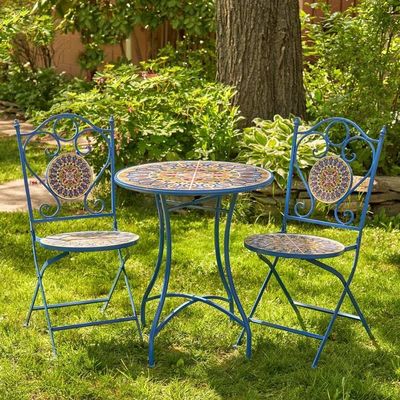 Iron Crafts Mosaic Bistro Set 3pcs Set de balcón con mesa plegable y silla por AJUNION