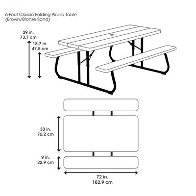 Muebles para exteriores Mesa de picnic rectangular de 6 pies con sombrilla y sillas plegables