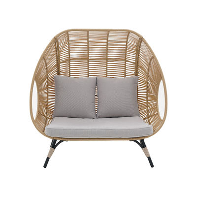 Confortable silla de huevo de pie de doble asiento al aire libre en rattan PE y marco de acero