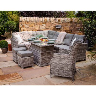PE Rattan AJUNION Sofá de esquina seccional al aire libre Conjunto de patio con mesa de comedor ajustable