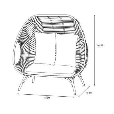 Confortable silla de huevo de pie de doble asiento al aire libre en rattan PE y marco de acero