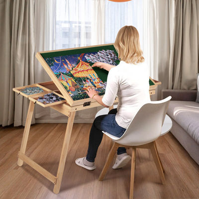 Cuadro de puzles cubierta de madera cajones plegables Jigsaw Mesa de puzles con piernas 1500pcs AJUNION