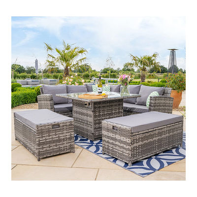 Añadir elegancia a su jardín con AJUNION Wicker tejido sofá conjunto y mesa de fuego