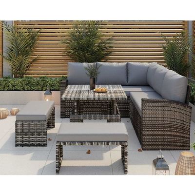 Mejora tu patio con muebles de jardín AJUNION Sofá de rotín y mesa ajustable