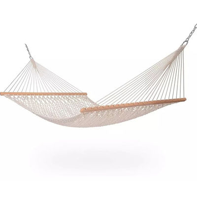 Acogedora cama de hamaca portátil plegable con malla de cuerda de algodón para acampar en jardines interiores al aire libre