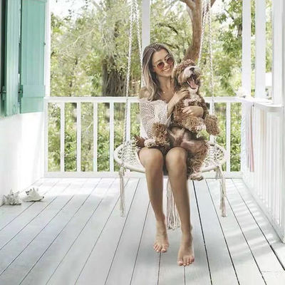 Silla de swing de metal para acampar en jardines interiores con cuerda de algodón y diseño plegable