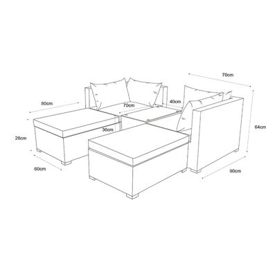 Sofá exterior modular de 5 piezas de Wicker Rattan estilo de diseño moderno L70xW40xH39cm Tamaño de mesa