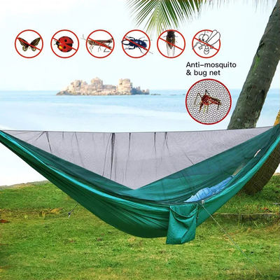 Jardín al aire libre Camping de nylon verde ligero Paracaídas hamaca con mosquiteros