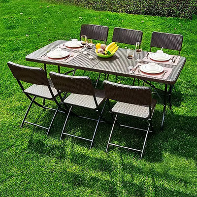 Muebles de campamento portátiles plegables para banquetes al aire libre con diseño de ratán imitado