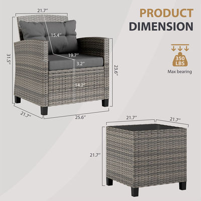Conjunto de Bistro al aire libre Silla de jardín de ratán 2 asientos Patio Conjunto de grupo con mesa de café de AJUNION