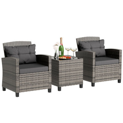 Conjunto de Bistro al aire libre Silla de jardín de ratán 2 asientos Patio Conjunto de grupo con mesa de café de AJUNION