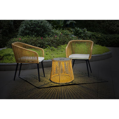 Diseño moderno 3 piezas Bistro Set Wicker Rattan silla Muebles con luz solar LED