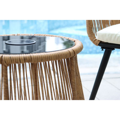 Diseño moderno 3 piezas Bistro Set Wicker Rattan silla Muebles con luz solar LED