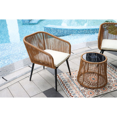 Diseño moderno 3 piezas Bistro Set Wicker Rattan silla Muebles con luz solar LED