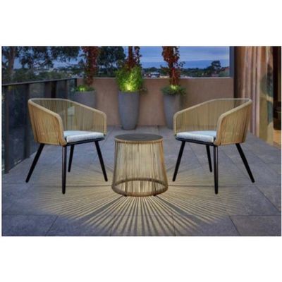 Diseño moderno 3 piezas Bistro Set Wicker Rattan silla Muebles con luz solar LED