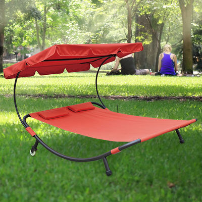 Granja de jardín al aire libre cama de sol doble con dosel y ruedas Disfrute del sol con comodidad