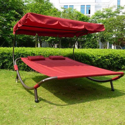Granja de jardín al aire libre cama de sol doble con dosel y ruedas Disfrute del sol con comodidad
