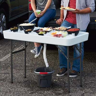 Tabla plegable portátil para fiestas Hotel Camping Plaza HDPE Plástico de metal refrigerador de hielo