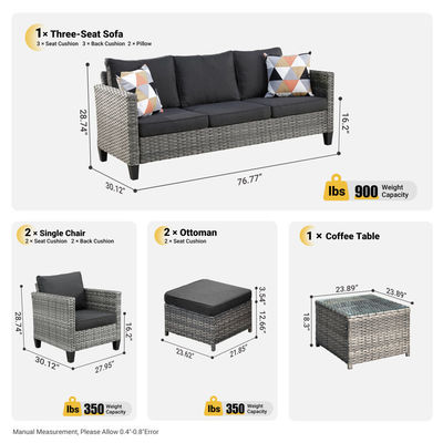 AJUNION PE Sofá de salón exterior de ratán para su jardín 16.2' H X 23.62' W X 21.85' D
