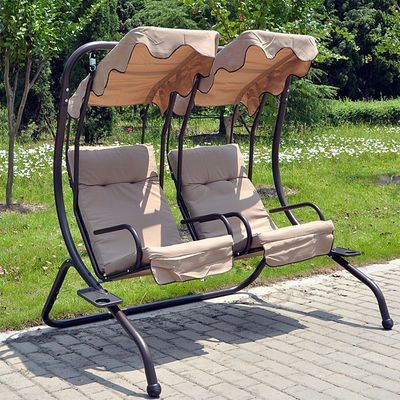 Silla colgante de metal doble de 2 asientos con toldo Disfruta del aire libre con comodidad
