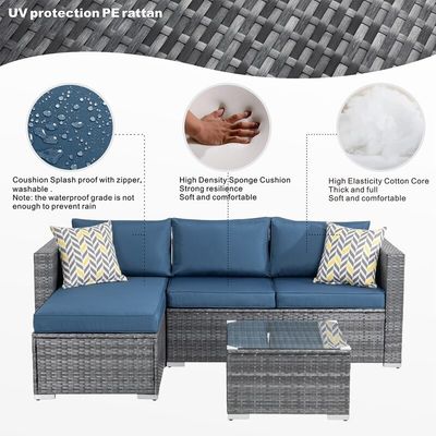 Sofá de Ratan Conjunto de Salón Seccional de 24' H X 78' W X 50.78' D para relajación al aire libre