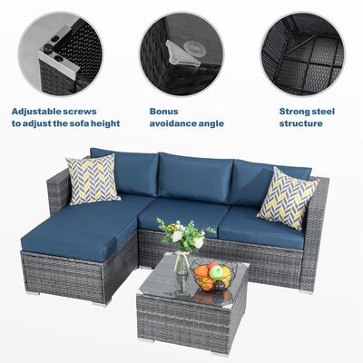 Sofá de Ratan Conjunto de Salón Seccional de 24' H X 78' W X 50.78' D para relajación al aire libre