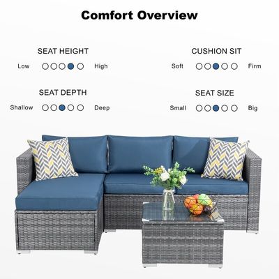 Sofá de Ratan Conjunto de Salón Seccional de 24' H X 78' W X 50.78' D para relajación al aire libre