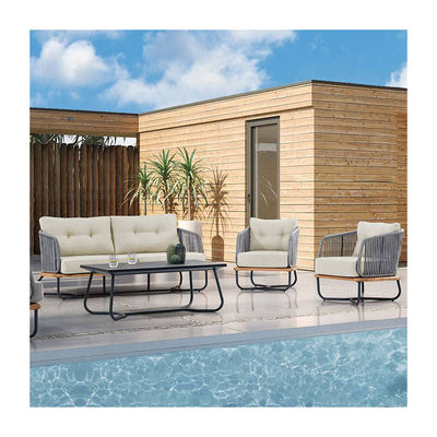Muebles comerciales para exteriores Sofá de jardín con teca sólida y marco de aluminio