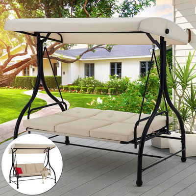 Jardín al aire libre 3 asientos silla de oscilación con dosel y cama de tumbona de acero plegable ajustable