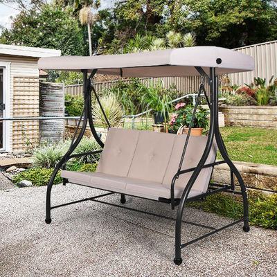 Jardín al aire libre 3 asientos silla de oscilación con dosel y cama de tumbona de acero plegable ajustable