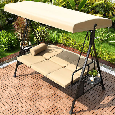 Jardín al aire libre 3 asientos silla de oscilación con dosel y cama de tumbona de acero plegable ajustable
