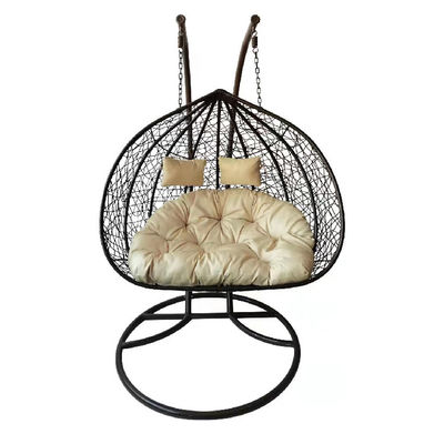 Balcón interior contemporáneo al aire libre Jardín portátil de doble persona colgando de ratán Wicker huevo silla de oscilación con cojín