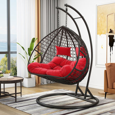 Balcón interior contemporáneo al aire libre Jardín portátil de doble persona colgando de ratán Wicker huevo silla de oscilación con cojín