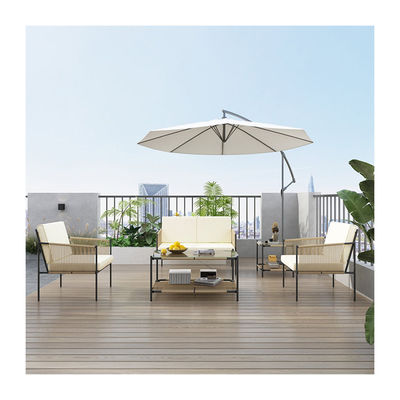 AJUNION Muebles de patio de metal Rattan Muebles de exterior tejidos con mesa de café