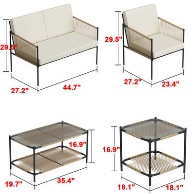 AJUNION Muebles de patio de metal Rattan Muebles de exterior tejidos con mesa de café