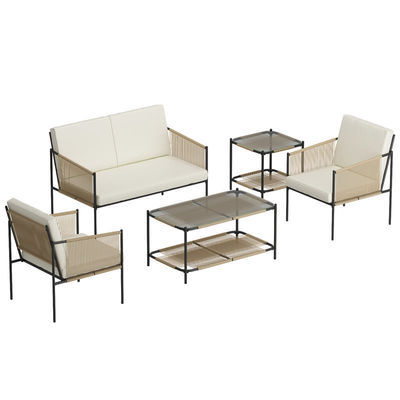 AJUNION Muebles de patio de metal Rattan Muebles de exterior tejidos con mesa de café