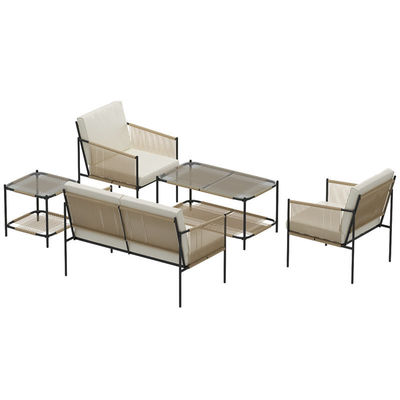 AJUNION Muebles de patio de metal Rattan Muebles de exterior tejidos con mesa de café